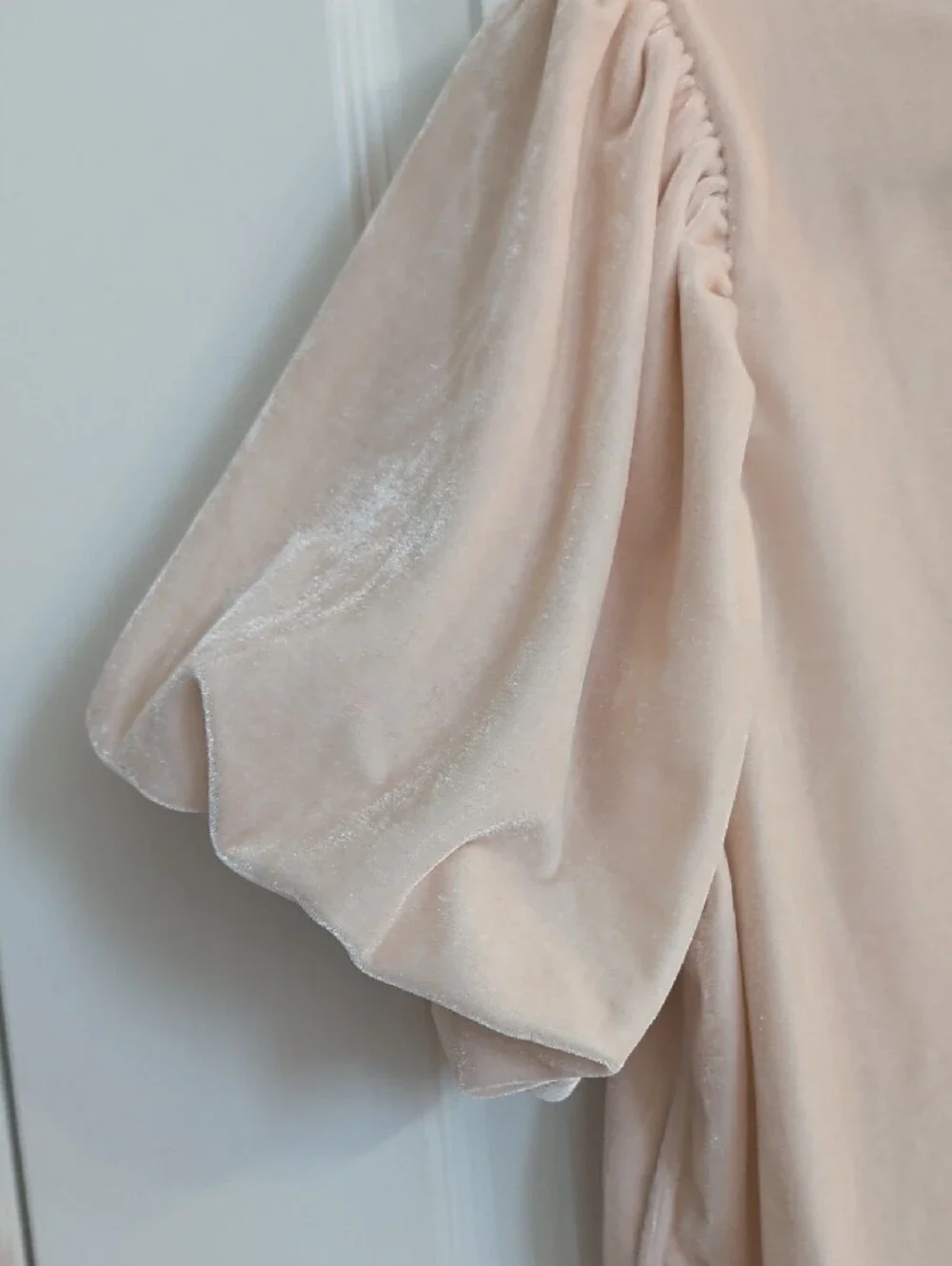 Free People Claudia Pale Blush Puff Sleeve Mock Neck Velvet Top Size S